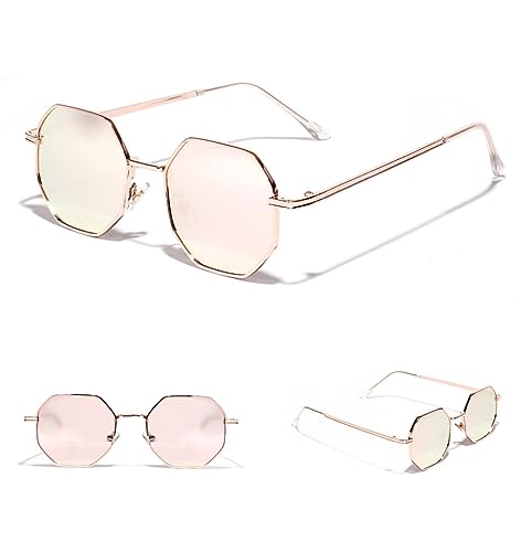 Frauen Vintage Sonnenbrille Männer Metall Gold Grün Braun Männliche Achteckige Sonnenbrille Für Damen Polygon Uv400,Roségold,Einheitsgröße von MUTYNE