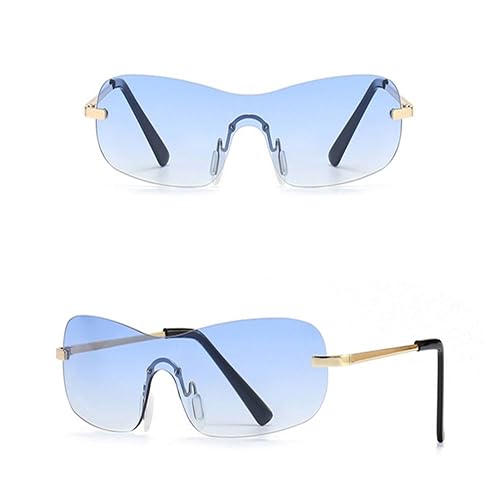 Gelbe blaue randlose Sonnenbrille für Männer, einteilige quadratische Sonnenbrille aus Metall für Frauen, Uv400, rahmenlos, Gold für Männer, Gold mit Blau, Einheitsgröße von MUTYNE