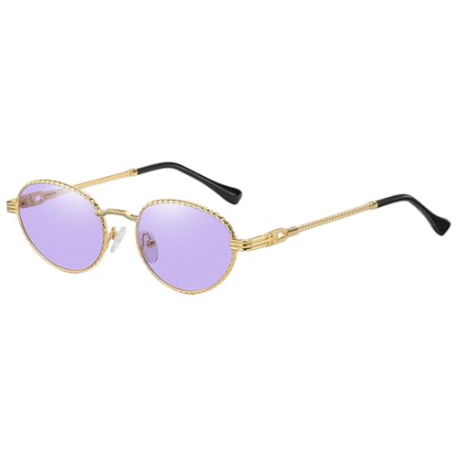 Gold Metall Oval Sonnenbrille Frauen Retro Lila Rosa Runde Sonnenbrille Für Männer Verlaufsglas Uv400 Outdoor Zubehör, Gold mit Lila, Einheitsgröße von MUTYNE