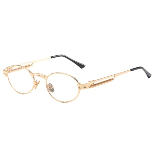 Gold Retro Runde Sonnenbrille Vintage Männer Sommer Metall Punk Sonnenbrille Für Frauen Oval Uv400, Gold mit Klar, Einheitsgröße von MUTYNE