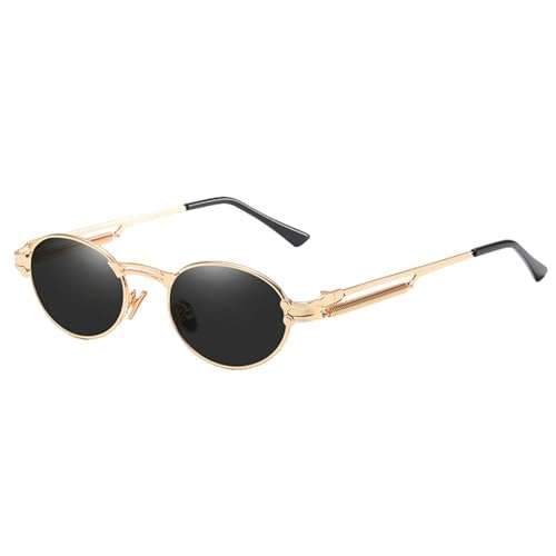 Gold Retro Runde Sonnenbrille Vintage Männer Sommer Metall Punk Sonnenbrille Für Frauen Oval Uv400, Gold mit Schwarz, Einheitsgröße von MUTYNE