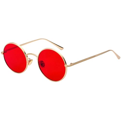 Gold Runde Metallrahmen Sonnenbrille Männer Retro Sommer Stil Frauen Rote Linse Sonnenbrille Unisex Gelb Rosa Schwarz, Gold mit Rot, Einheitsgröße von MUTYNE
