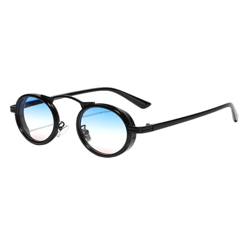 Kleine Sonnenbrille im Retro-Stil für Damen, Metall, Vintage, ovale Sonnenbrille für Herren, UV400, Blaubraun, Schwarz mit Blau, Einheitsgröße von MUTYNE