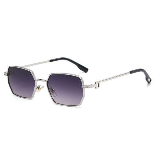 Kleine quadratische Sonnenbrille für Herren, modisch, rechteckig, für Damen, Metall, Luxus-Sonnenbrille, C02 Silbergrau, Einheitsgröße von MUTYNE