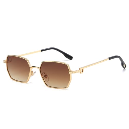 Kleine quadratische Sonnenbrille für Herren, modisch, rechteckig, für Damen, Metall, Luxus-Sonnenbrille, C03 Goldbraun, Einheitsgröße von MUTYNE