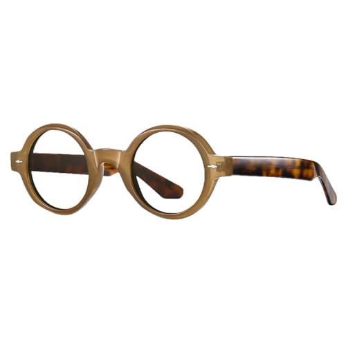 MUTYNE Acetat-Rundbrille für Damen, Retro-Brillengestell für Herren, Leopardenmuster, schwarze klare Gläser, Dekoration, blauer Leopardenrahmen, Einheitsgröße von MUTYNE