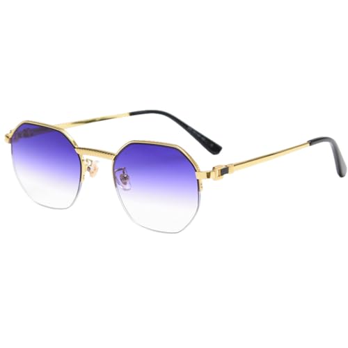 MUTYNE Blaue Polygon-Sonnenbrille für Damen, Halbrahmen-Metallbrille für Herren, achteckige männliche Farbverlaufslinse, Uv400, Gold, Lila, Blau, Einheitsgröße von MUTYNE