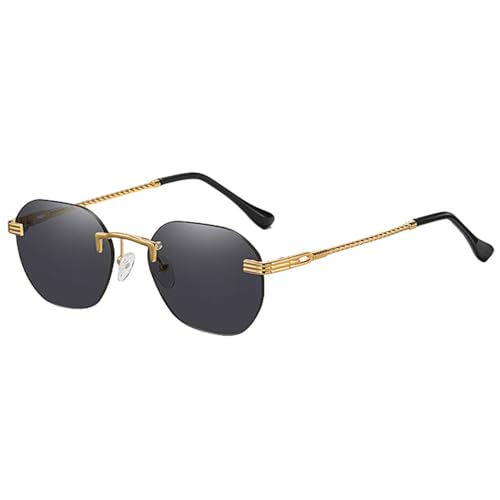 MUTYNE Braune rahmenlose Goldmetall-Damensonnenbrille, randlose Farbverlaufslinse, blaue modische Sonnenbrille für Herren, Uv400, Gold mit Schwarz, Einheitsgröße von MUTYNE