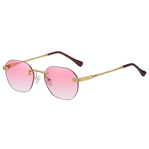 MUTYNE Braune rahmenlose goldene Metall-Damensonnenbrille, randlose Farbverlaufslinse, blaue modische Sonnenbrille für Herren, Uv400, Gold mit Rosa, Einheitsgröße von MUTYNE