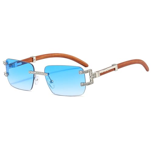 MUTYNE Diamantschliff-Sonnenbrille, Retro, rahmenlos, luxuriös, Farbverlauf, modisch, quadratisch, für Herren und Damen, Sonnenbrille, C04 Silber. Blau, Einheitsgröße von MUTYNE