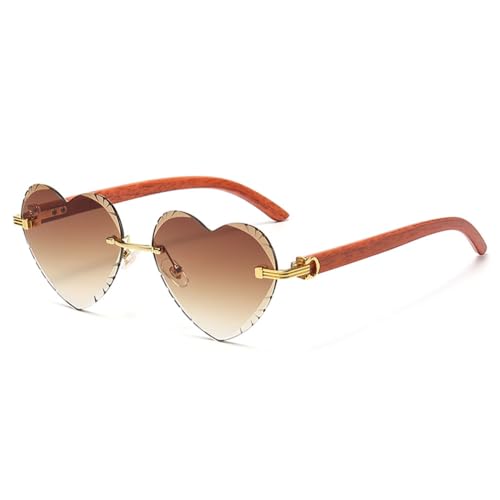 MUTYNE Herzförmige Damen-Sonnenbrille mit randlosem Metallrahmen, modische The Love Herren-Sonnenbrille zum Fahren, C02, Gold Tawny, Einheitsgröße von MUTYNE