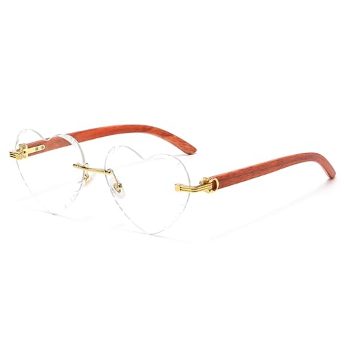 MUTYNE Herzförmige Damen-Sonnenbrille mit randlosem Metallrahmen, modische The Love Herren-Sonnenbrille zum Fahren, C03, Gold transparent, Einheitsgröße von MUTYNE