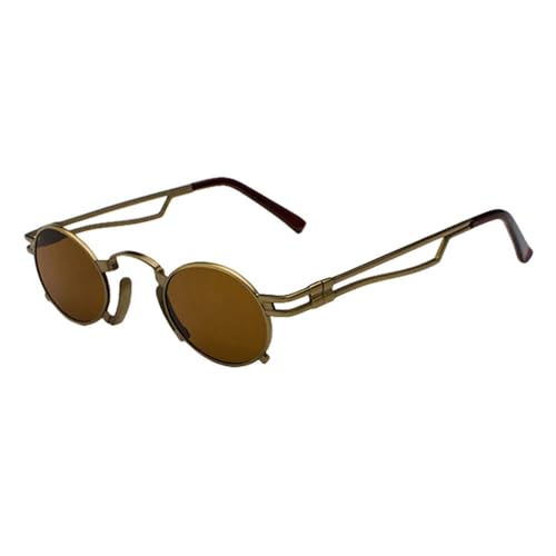 MUTYNE Kleine ovale Steampunk-Sonnenbrille für Herren, runder Metallrahmen, Gold, Schwarz, Rot, Herren-Sonnenbrille für Damen, Unisex, Uv400, Kaffee, Einheitsgröße von MUTYNE