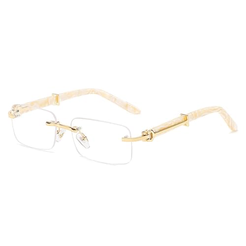 MUTYNE Kleine quadratische randlose Sonnenbrille für Herren, luxuriös, Retro, klassisch, rechteckig, rahmenlos, UV400, C07 Gold Clear, Einheitsgröße von MUTYNE