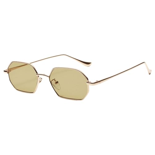 MUTYNE Kleine rechteckige Sonnenbrille für Herren, Metallrahmen, Polygon, Damen, rote Linse, Sonnenbrille für Herren, Gold, Uv400, olivgrüne Linse, Einheitsgröße von MUTYNE