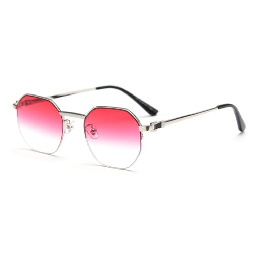 MUTYNE Luxuriöse Polygon-Sonnenbrille für Herren und Damen, Retro-Sonnenbrille, C22, Silber/Rot, Einheitsgröße von MUTYNE