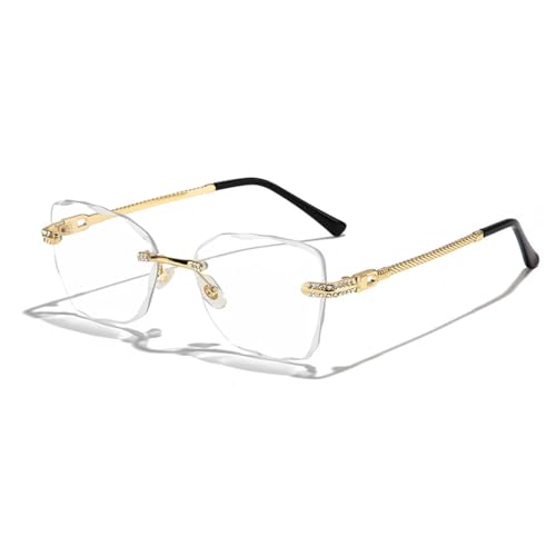 MUTYNE Luxuriöse rahmenlose Sonnenbrille für Damen, modisch, Katzenauge, Diamantschliff, Farbverlauf, Retro-Reisebrille, UV400, C04 Gold klar, Einheitsgröße von MUTYNE