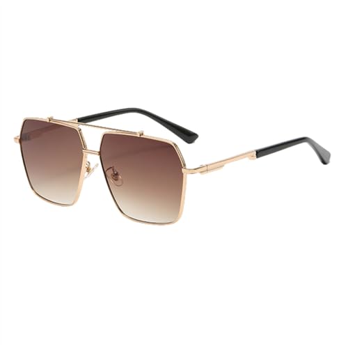 MUTYNE Metall-Sonnenbrille mit großem Rahmen für Herren, Doppelsteg, quadratische Sonnenbrille für Damen, modisch, Unisex, Braun, Grün, Uv400, Gold mit Braun, Einheitsgröße von MUTYNE