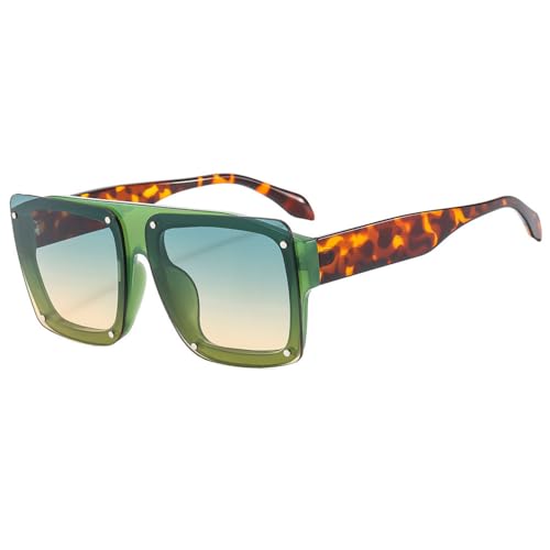 MUTYNE Modische, lässige quadratische Sonnenbrille für Damen und Herren, Retro-Nieten, luxuriöse Sonnenbrillen, Gläser, UV400-Schutz, Grüner Grüntee, Einheitsgröße von MUTYNE