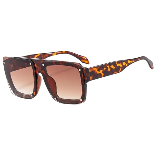 MUTYNE Modische, lässige quadratische Sonnenbrille für Damen und Herren, Retro-Nieten, luxuriöse Sonnenbrillen, Gläser, UV400-Schutz, Leopardentee, Einheitsgröße von MUTYNE