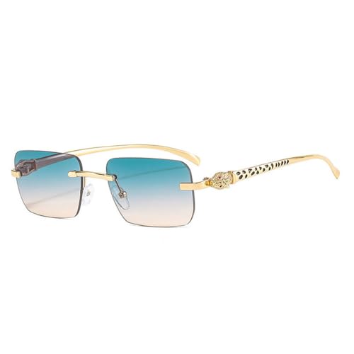 MUTYNE Modische Sonnenbrille für Damen, Retro, randlos, Farbverlauf, Sonnenbrille mit Schneidlinse, rahmenlose Damenbrille, C12 Green Gra Gold, Einheitsgröße von MUTYNE