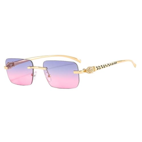 MUTYNE Modische Sonnenbrillen für Damen, randlos, mit Farbverlauf, Retro-Sonnenbrille, rahmenlose Damenbrille, C13 Blau Rosa Gold, Einheitsgröße von MUTYNE