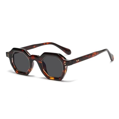 MUTYNE Modische kleine Polygon-Quadrat-Sonnenbrille für Damen, Retro-Nieten, Herren-Sonnenbrille, UV400, trendige Outdoor-Sport-Sonnenbrille, Leopardenschwarz, Einheitsgröße von MUTYNE