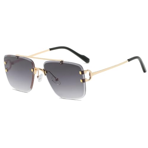 MUTYNE Modische randlose Sonnenbrille mit Spikes und Nieten, Vintage-Brille für Damen und Herren, C01 Goldgrau, Einheitsgröße von MUTYNE