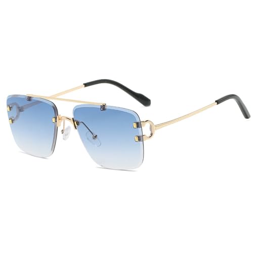 MUTYNE Modische randlose Sonnenbrille mit Spikes und Nieten, Vintage-Brille für Damen und Herren, C03 Goldblau, Einheitsgröße von MUTYNE