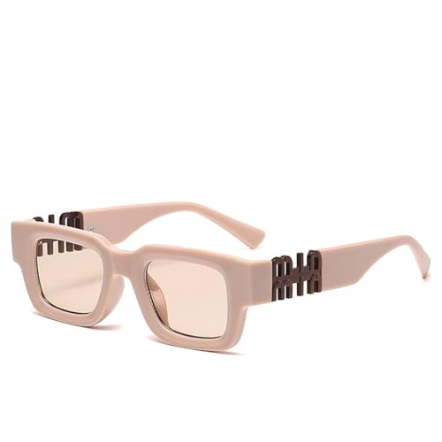 MUTYNE Modische rechteckige Sonnenbrille für Damen und Herren, Punk-Brille, luxuriöse quadratische Sonnenbrille mit Farbverlauf, Damen-Sonnenbrille, Milchtee, Einheitsgröße von MUTYNE