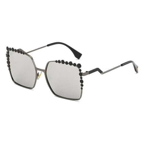 MUTYNE Modischer Farbverlauf, übergroß, quadratisch, Metallrahmen, Damen-Sonnenbrille, Luxus-Diamant-Brille, UV400-Brille, Party, Reisen, C03, Grau, Einheitsgröße von MUTYNE