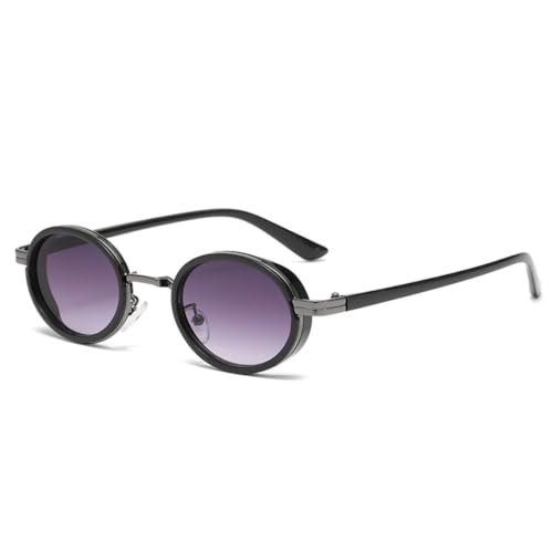 MUTYNE Ovale Punk-Sonnenbrille für Damen, Metallrahmen, Sonnenbrille für Herren, klassischer Vintage-Steampunk-Brillenschirm, UV400, Gun Grey von MUTYNE