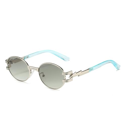 MUTYNE Ovale Punk-Sonnenbrille für Damen und Herren, trendiger Retro-Steampunk, Sonnenbrille in Bonbonfarbe, Farbverlauf, Blitzrahmen, Brille, C04 Silbergrün, Einheitsgröße von MUTYNE