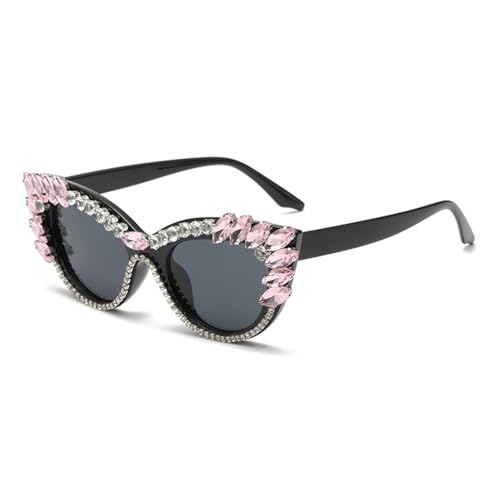 MUTYNE Persönlichkeit Mode Cat Eye Bunte Big Diamond Brille Sonnenbrille Cat Eye Diamond Sonnenbrille,Hellrosa Schwarz,Einheitsgröße von MUTYNE