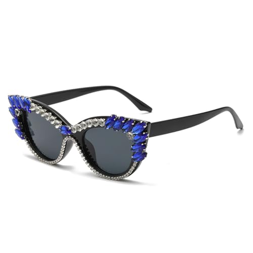 MUTYNE Persönlichkeit Mode Cat Eye Bunte Big Diamond Brille Tropfenförmige Sonnenbrille Cat Eye Diamond Sonnenbrille,Blau Schwarz von MUTYNE