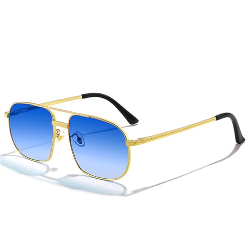 MUTYNE Polygon Fahrende Sonnenbrille Männliche Retro-Metallsonnenbrille Frauen Blauer Farbverlauf Doppelstegbrille UV400, C04 Gold Ozeanblau, Einheitsgröße von MUTYNE