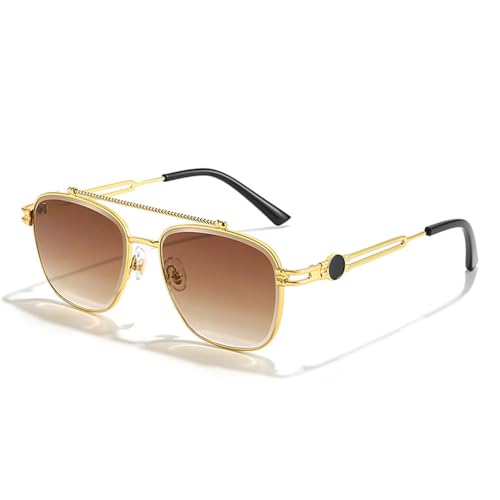 MUTYNE Quadratische, flache Doppelstege, Metallrahmen, Herren-Sonnenbrille, modische Vintage-Sonnenbrille für Damen, UV400-Schutz, Business-Brille, C04, Goldbraun, Einheitsgröße von MUTYNE