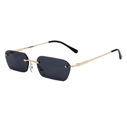 MUTYNE Randlose rechteckige Sonnenbrille für Damen, klare Farbe, Sommer-Accessoires, quadratische Sonnenbrille für Herren, UV400, Gold mit Schwarz, Einheitsgröße von MUTYNE