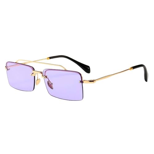 MUTYNE Rechteckige Retro-Sonnenbrille für Herren, Metallrahmen, Gold, Braun, Rot, Halbrand, quadratische Sonnenbrille für Damen, Klares Lila, Einheitsgröße von MUTYNE