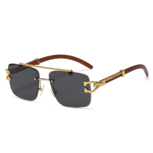 MUTYNE Rechteckige randlose Sonnenbrille für Herren, quadratisch, mit Diamanten, Leopardenmuster, Farbverlauf, Grün/Blau, Sonnenbrille, A01 Gold/Schwarz, Einheitsgröße von MUTYNE