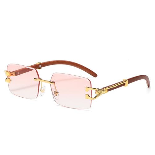 MUTYNE Rechteckige randlose Sonnenbrille für Herren, quadratisch, mit Diamanten, Leopardenmuster, Farbverlauf, Grün/Blau, Sonnenbrille, C05 Gold Pink, Einheitsgröße von MUTYNE