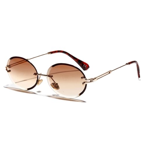 MUTYNE Retro Ovale Sonnenbrille Damen Rahmenlos Grau Braun Klare Linse Randlose Sonnenbrille Für Damen Uv400,Gold mit Braun,Einheitsgröße von MUTYNE