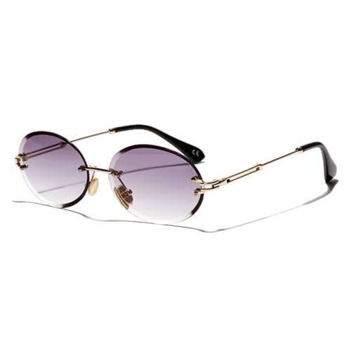 MUTYNE Retro Ovale Sonnenbrille Damen Rahmenlos Grau Braun Klare Linse Randlose Sonnenbrille Für Damen Uv400,Gold mit Schwarz,Einheitsgröße von MUTYNE