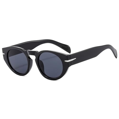 MUTYNE Retro Ovale Sonnenbrille Für Damen Mode Breite Beine Herren Dunkelgrüne Farbtöne UV400 Nietendekoration Punk Sonnenbrille,Schwarzgrau,Einheitsgröße von MUTYNE