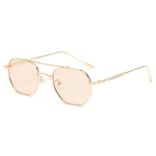 MUTYNE Retro-Sonnenbrille mit Doppelsteg, Pfirsichfarben, für Damen und Herren, luxuriöser Metallrahmen, modische Brillen, Champagner, Einheitsgröße von MUTYNE