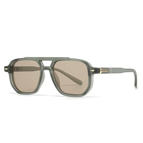 MUTYNE Retro-Sonnenbrille mit Doppelsteg, quadratisch, für Damen, UV400, modische Sonnenbrille für Herren, trendige Nieten, Farbverlauf, Grün, Helltee, Einheitsgröße von MUTYNE