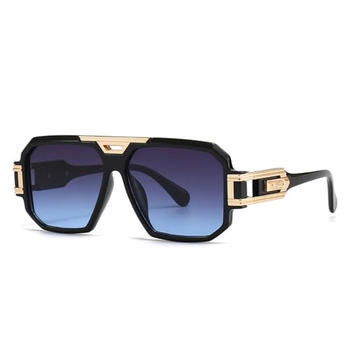 MUTYNE Retro-Sonnenbrille mit großem Rahmen für Herren und Damen, luxuriöse Sonnenbrille, modisch, übergroß, dekorative Brille, UV400, Schwarz/Blau von MUTYNE