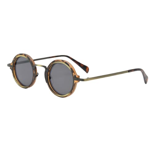 MUTYNE Runde Retro-Sonnenbrille mit kleinem Rahmen, personalisierte Punk-Männer-Sonnenbrille, C02 Leopardengrau, Einheitsgröße von MUTYNE