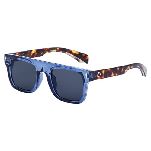 MUTYNE Schwarze Sonnenbrille mit quadratischem Rahmen, Uv400, Damen-Outdoor-Mode-Sonnenbrille für Herren, brauner Leopard, blauer Leopardenrahmen, Einheitsgröße von MUTYNE