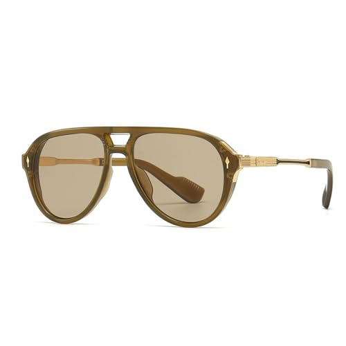 MUTYNE Sonnenbrille für Herren, Retro, Doppelrahmen, Sonnenbrille, Vintage, UV400, Olivgrün von MUTYNE